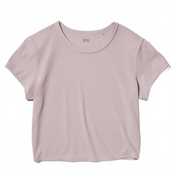 Uniqlo Ultra Stretch AIRism Cropped T-Shirt Baby Tee Pink NWT Medium - Picture 1 of 2